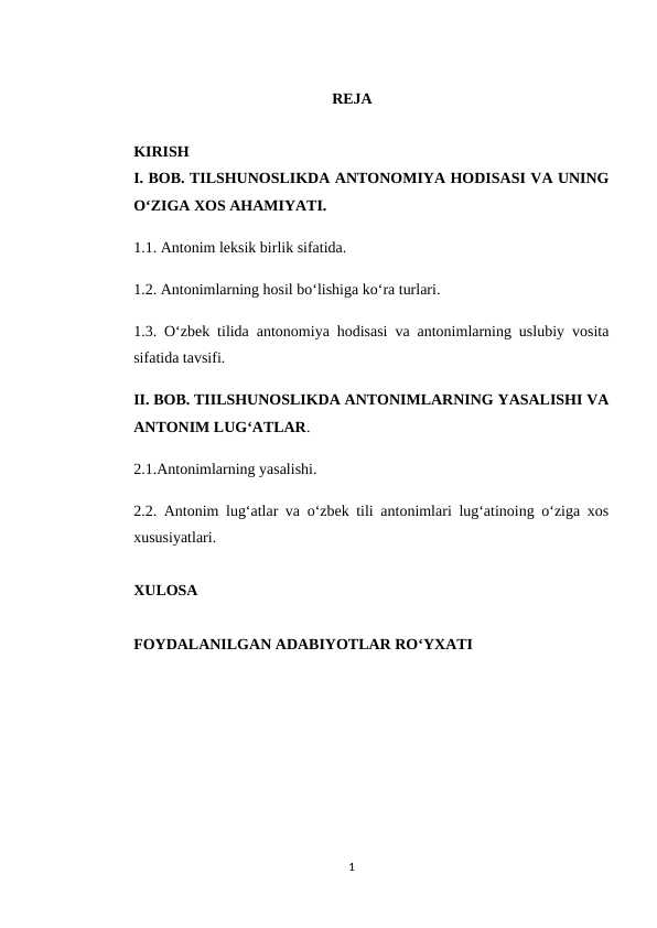 O‘zbek tilida antonimiya hodisasining ifodalanishi kurs ishi