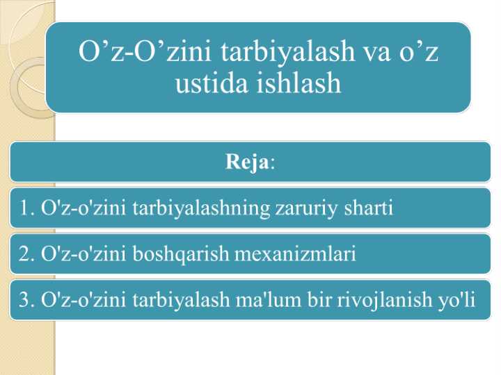 O’z-O’zini tarbiyalash va o’z ustida ishlash