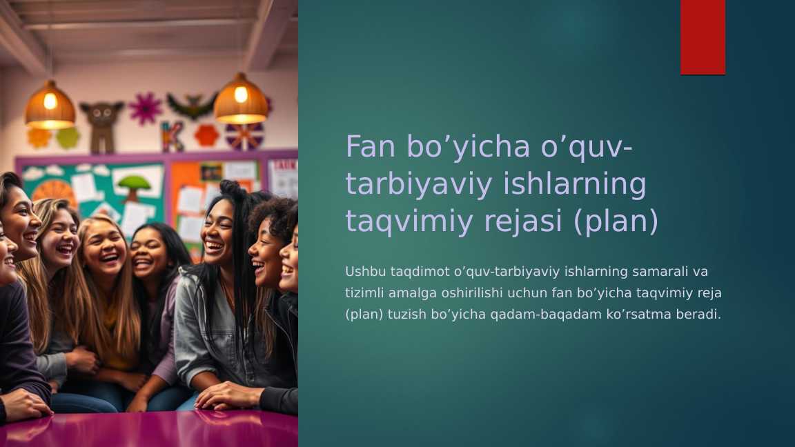 Fan bo’yicha o’quv-tarbiyaviy ishlarning taqvimiy rejasi