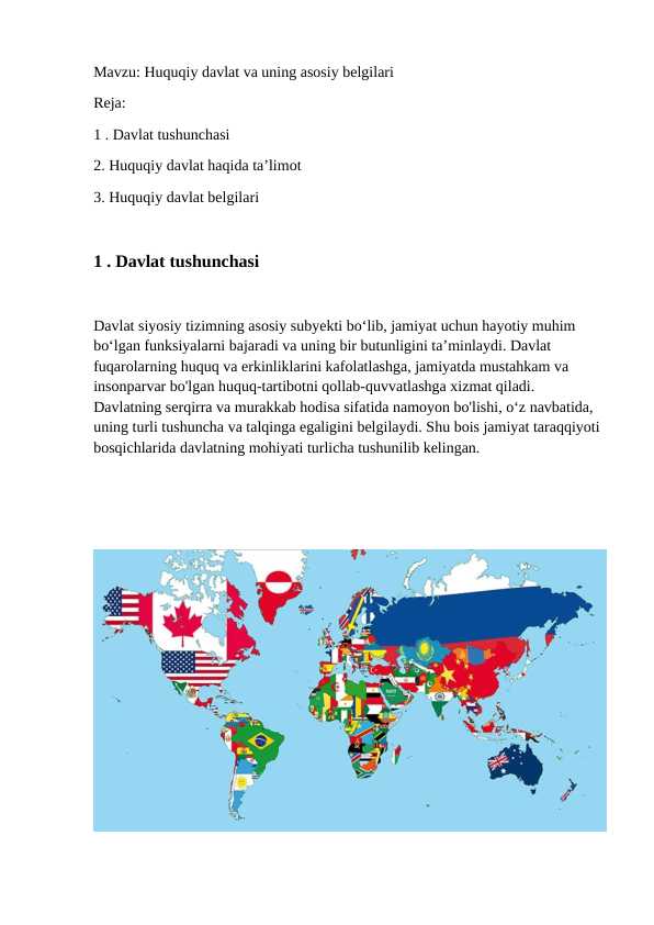 Huquqiy davlat va uning asosiy belgilari