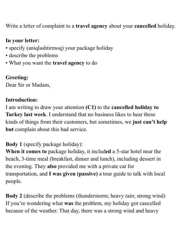 complain letter uchun shablonlar