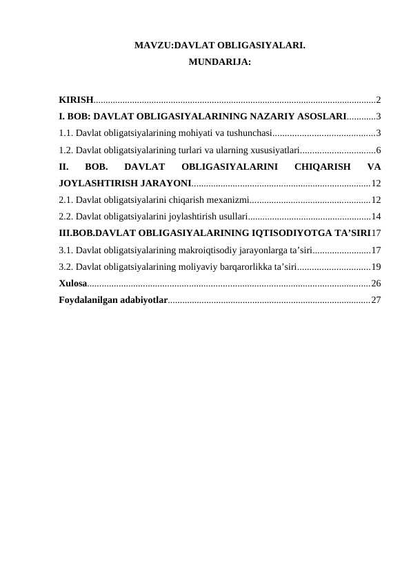 DAVLAT OBLIGASIYALARI