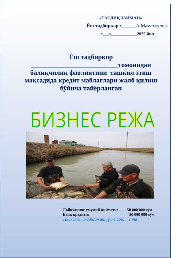 Baliqchilik bo'yicha biznes reja