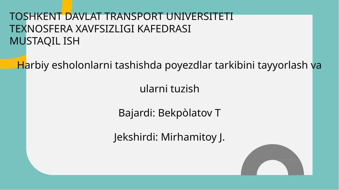 Harbiy esholonlarni tashishda poyezdlar tarkibini tayyorlash va ularni tuzish