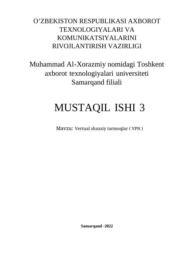 Vertual shaxsiy tarmoqlar ( VPN )