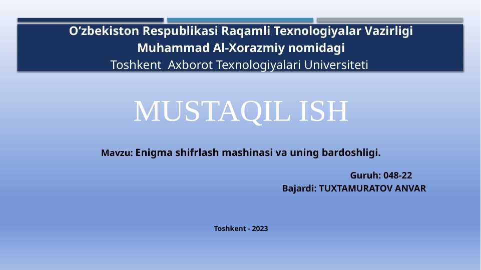 Enigma shifrlash mashinasi va uning bardoshligi