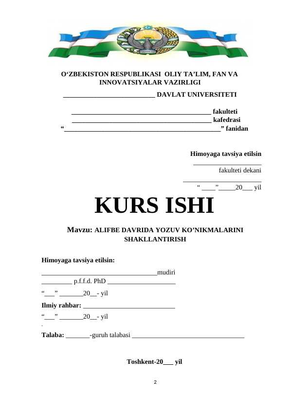 ALIFBE DAVRIDA YOZUV KO’NIKMALARINI SHAKLLANTIRISH