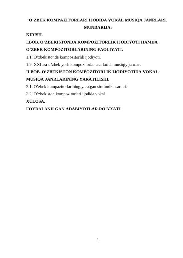 O’zbek kompazitorlari ijodida vokal musiqa janrlari