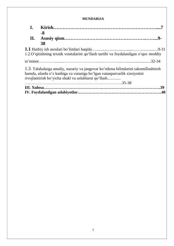 HARBIY ISH ASOSLARI BO’LIMI BO’YICHA MASHG’ULOTLARNI INNAVATSION TEXNALOGIYANI QO’LLAGAN XOLDA MASHG’ULOTLARNI TASHKILLASH USLUBIYOTI