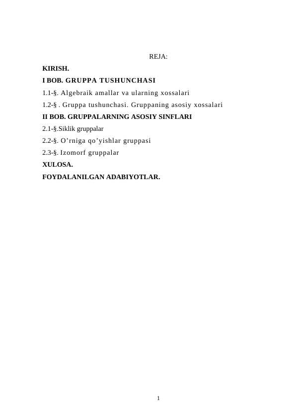 Gruppa va uning xossalari.