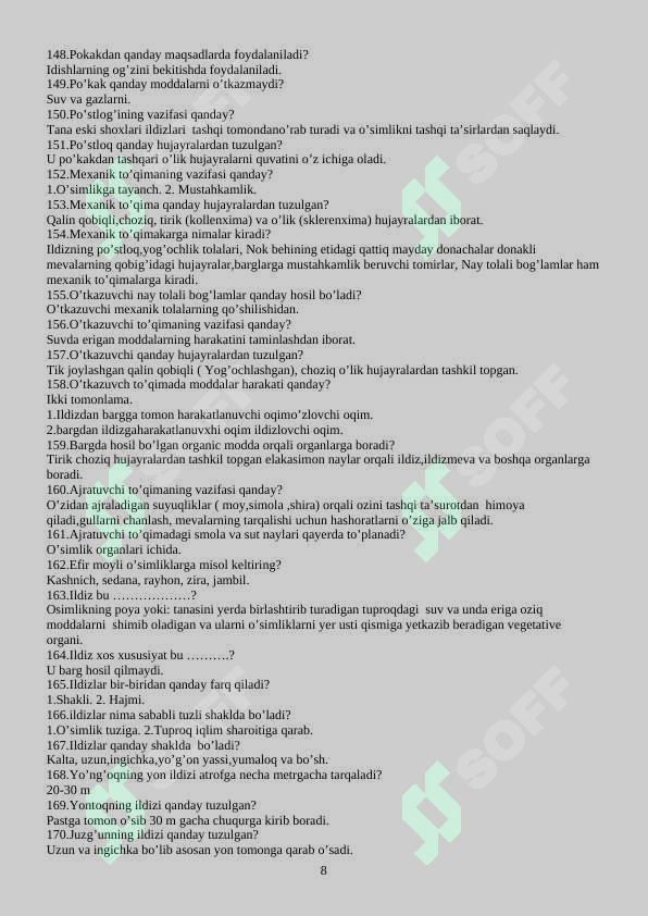 BOTANIKA fanidan test 1674 savol-javob (Abituriyentlar uchun)