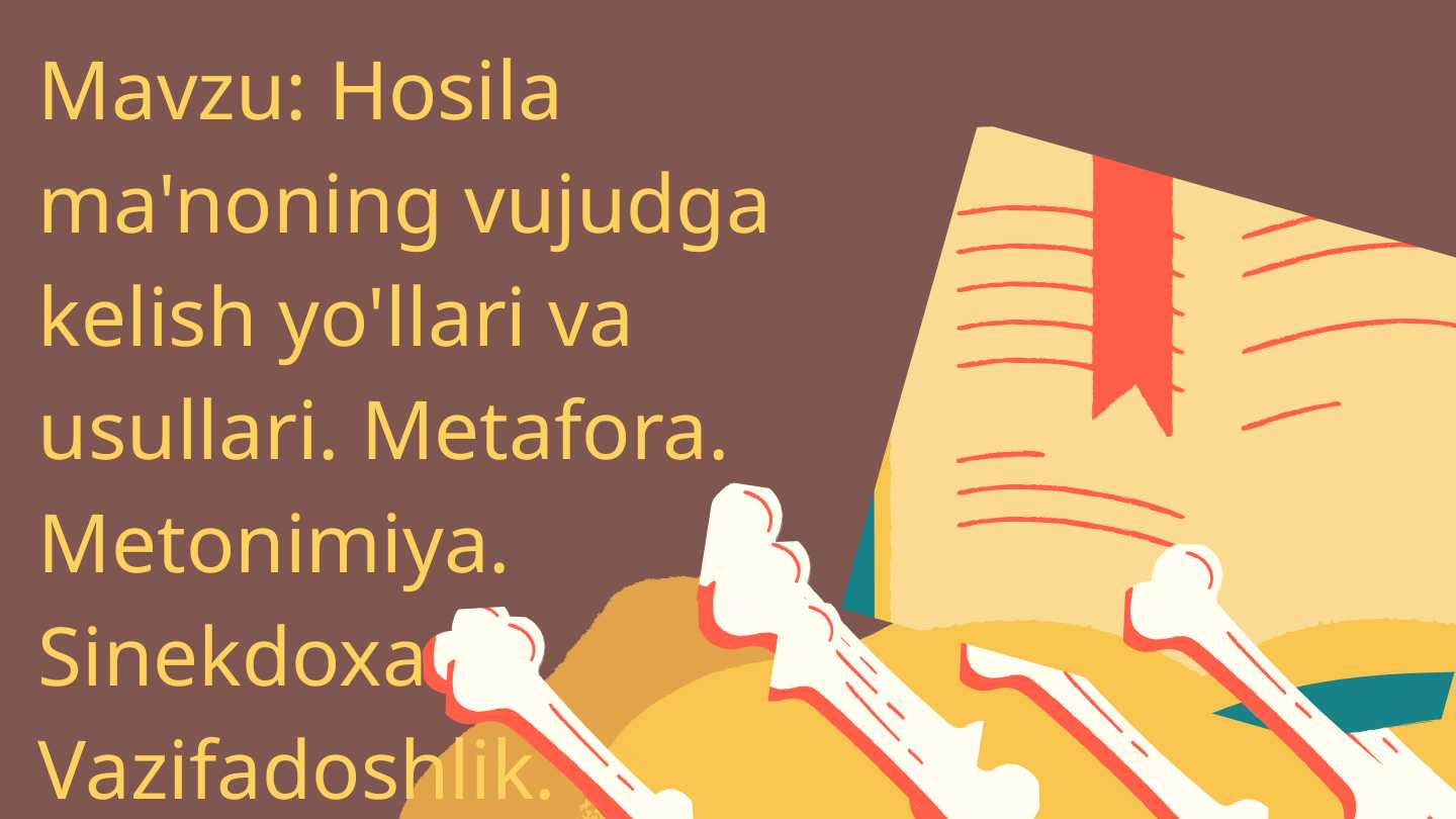 Hosila ma'noning vujudga kelish yo'llari va usullari. Metafora. Metonimiya. Sinekdoxa. Vazifadoshlik.