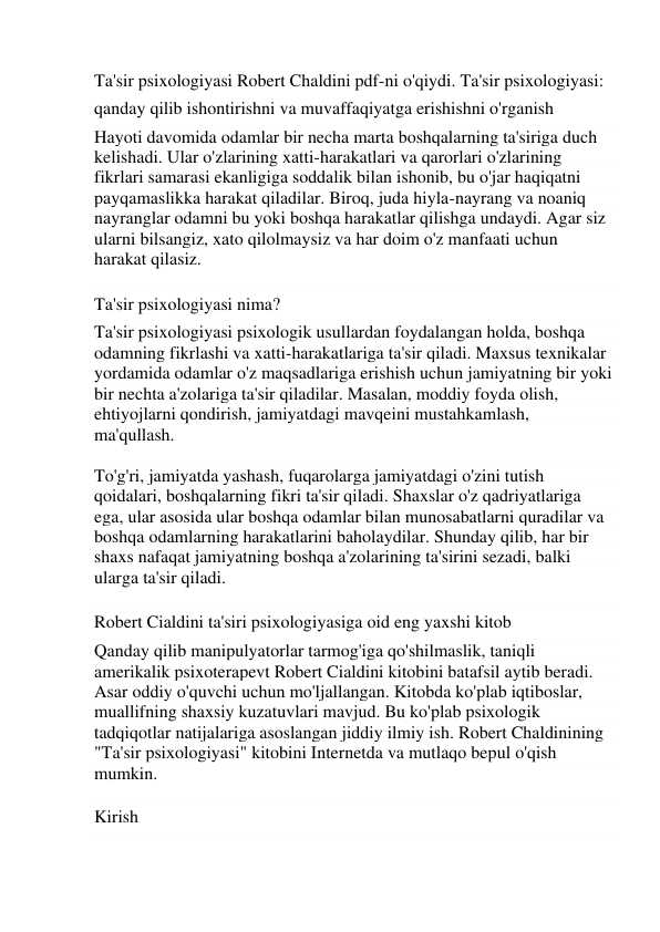 Ta'sir psixologiyasi (Robert Chaldini)