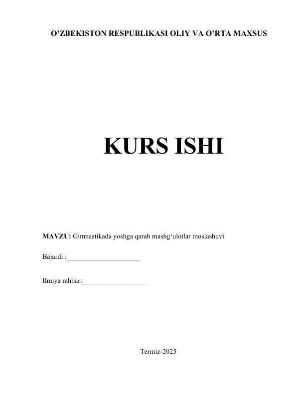 Gimnastikada yoshga qarab mashgʻulotlar moslashuvi