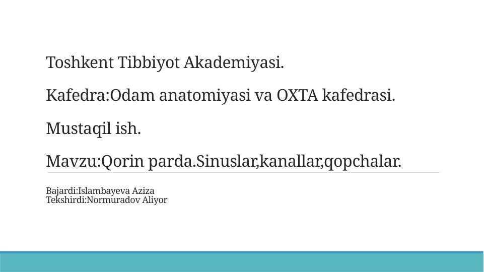 Qorin parda.Sinuslar,kanallar,qopchalar