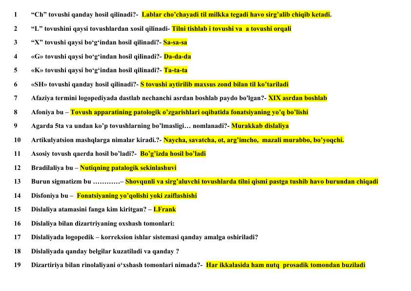 logopediya fanidan test