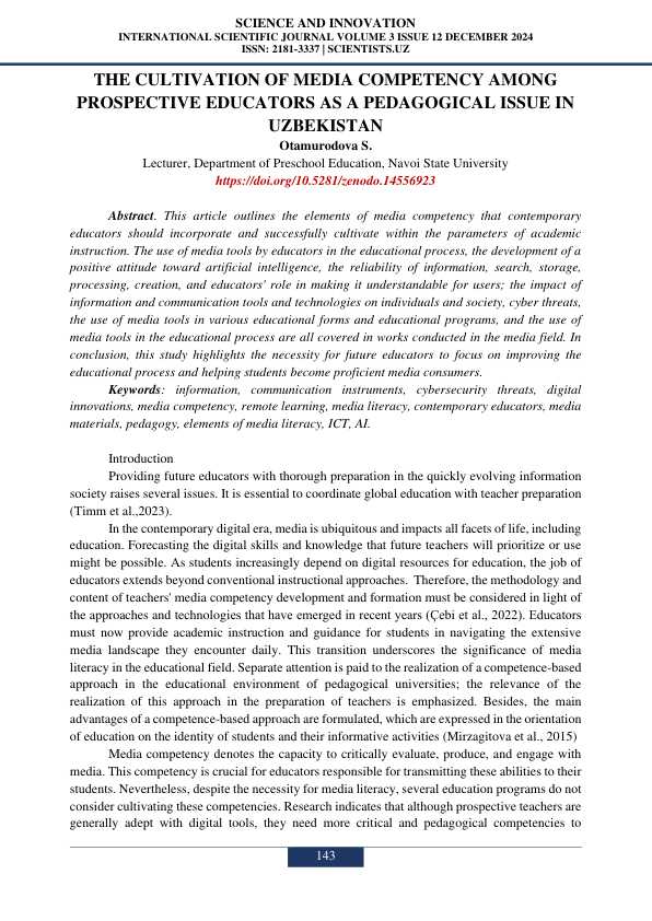 THE CULTIVATION OF MEDIA COMPETENCY AMONG PROSPECTIVE EDUCATORS AS A PEDAGOGICAL ISSUE