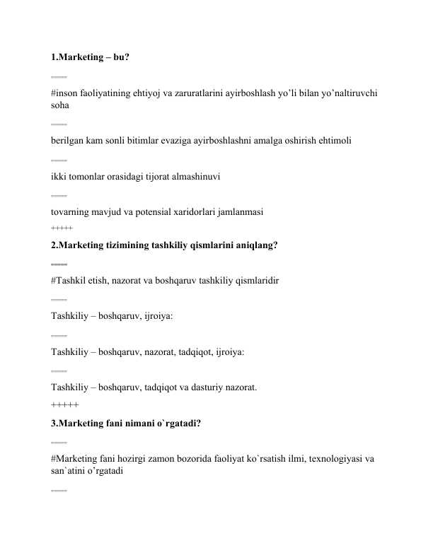 Marketing Test javoblari bilan