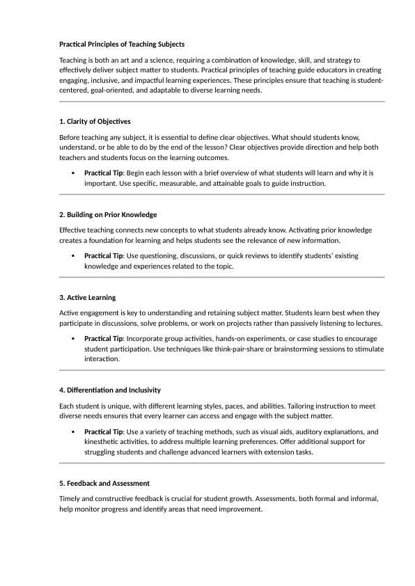 Practical Principles of Teaching Subjects