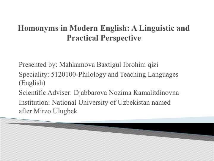 Homonyms in Modern English: A Linguistic and Practical