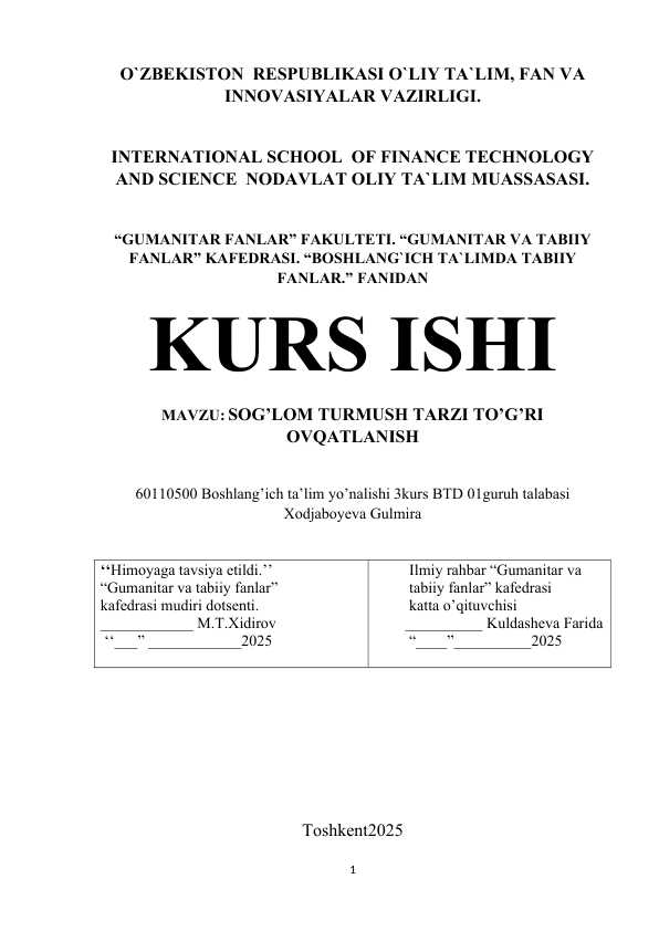 SOG’LOM TURMUSH TARZI TO’G’RI OVQATLANISH