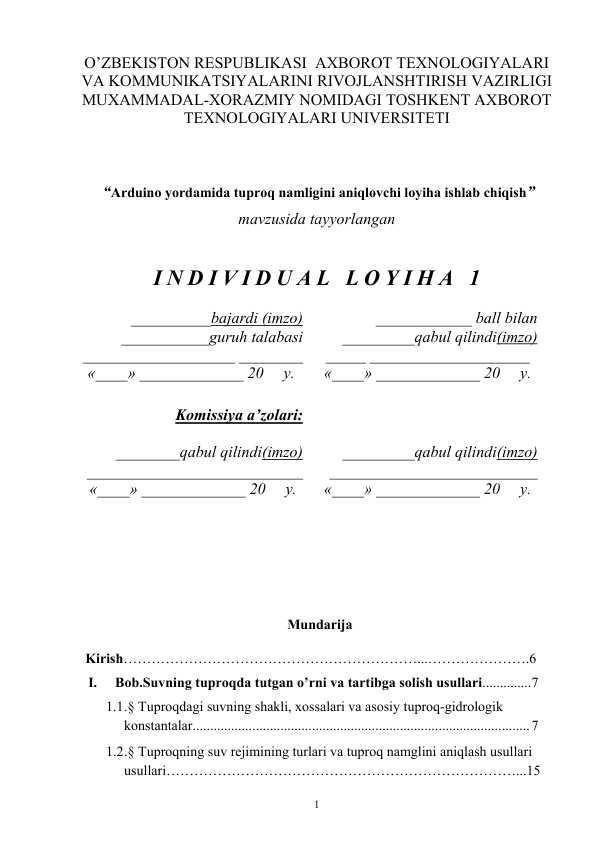 Arduino yordamida tuproq namligini aniqlovchi loyiha ishlab chiqish