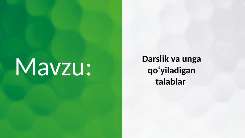 Darslik va unga qoʻyiladigan talablar