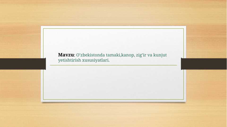 O’zbekistonda tamaki,kanop, zig’ir va kunjut yetishtirish xususiyatlari