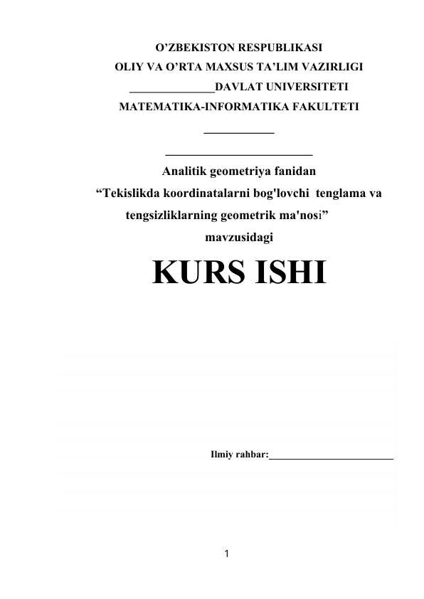 Tekislikda koordinatalarni bog'lovchi tenglama va tengsizliklarning geometrik ma'nosi