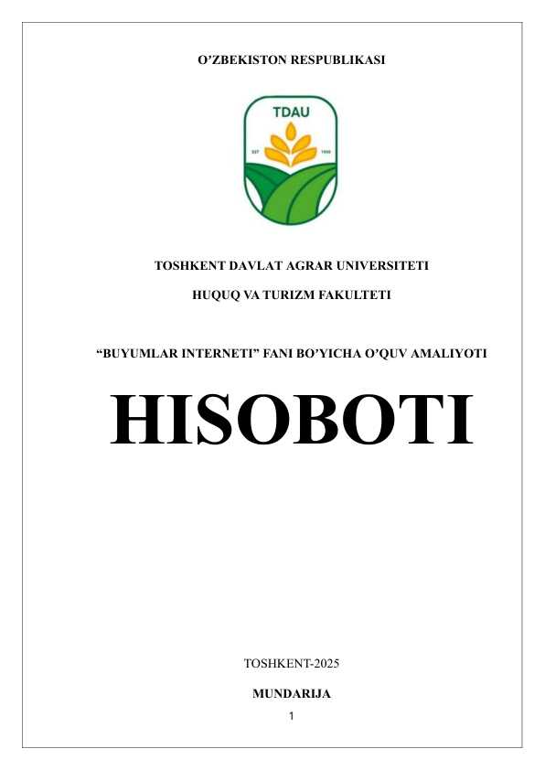 BUYUMLAR INTERNETI АMАLIYOTI HISOBOTI