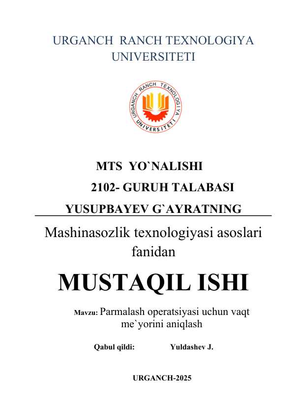 Parmalash operatsiyasi uchun vaqt me`yorini aniqlash