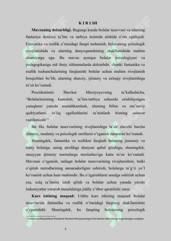BOLA TASSAVURIDA FANTASTIKA VA REALLIK FARQI