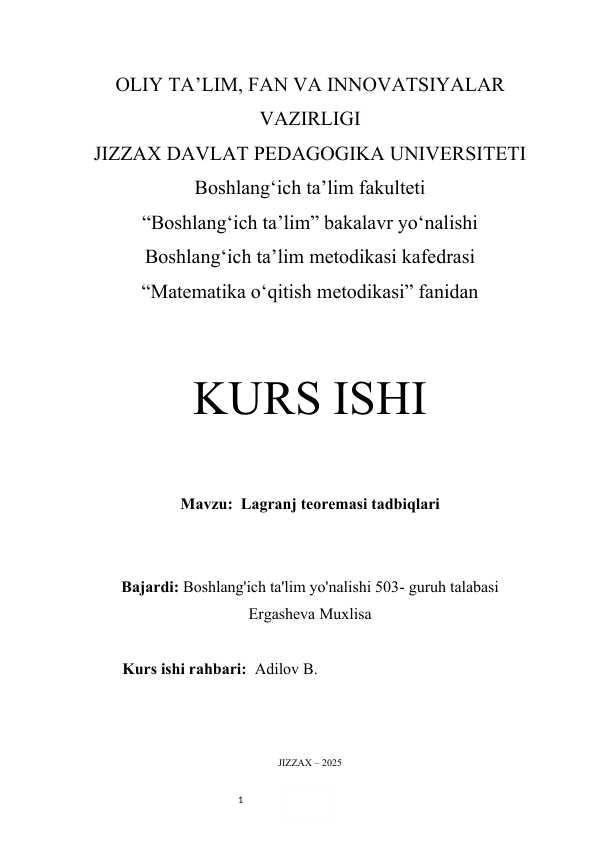 Lagranj teoremasi tadbiqlari