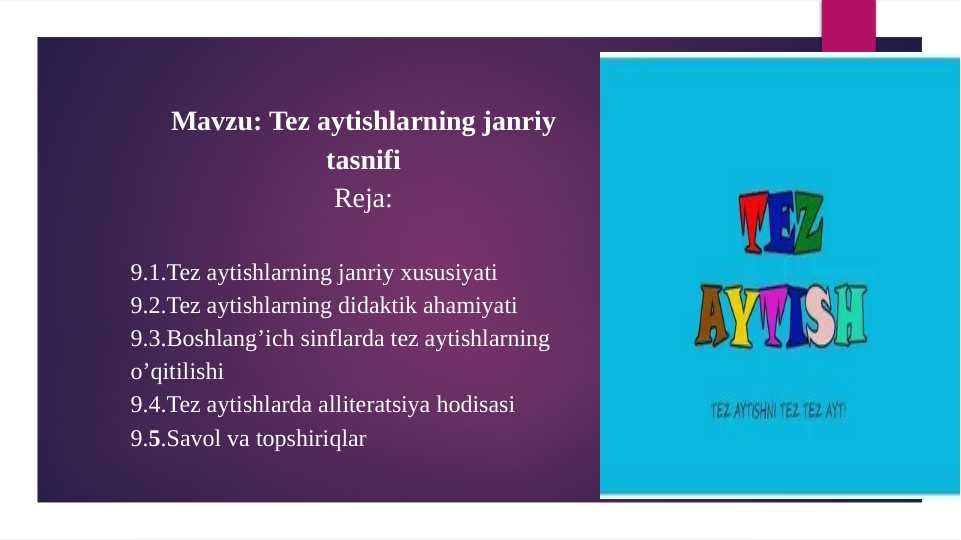 Tez aytishlarning janriy tasnifi