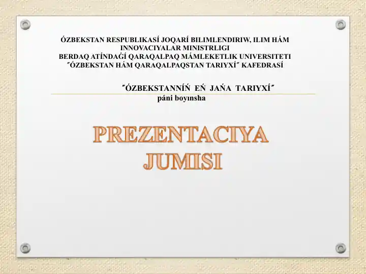 "Ózbekstannıń eń jańa tariyxı"