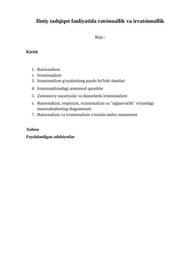 Ilmiy tadqiqot faoliyatida ratsionallik va irratsionallik