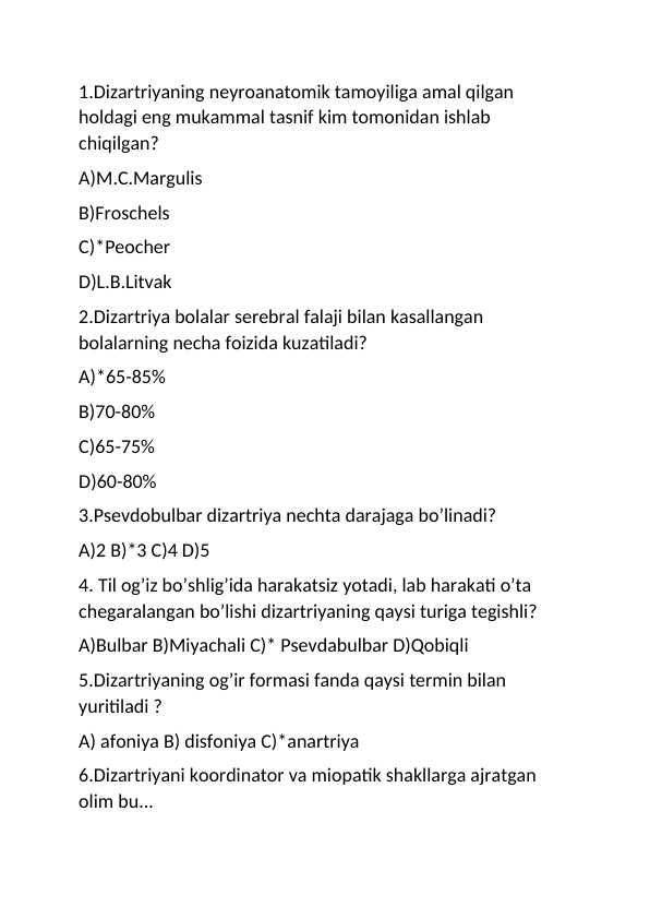 Dizartiriya test