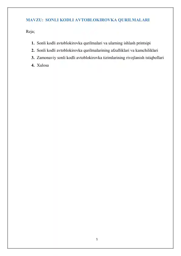 SONLI KODLI AVTOBLOKIROVKA QURILMALARI