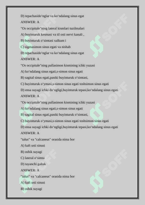 Anatomiya fanidan test - osteologiya