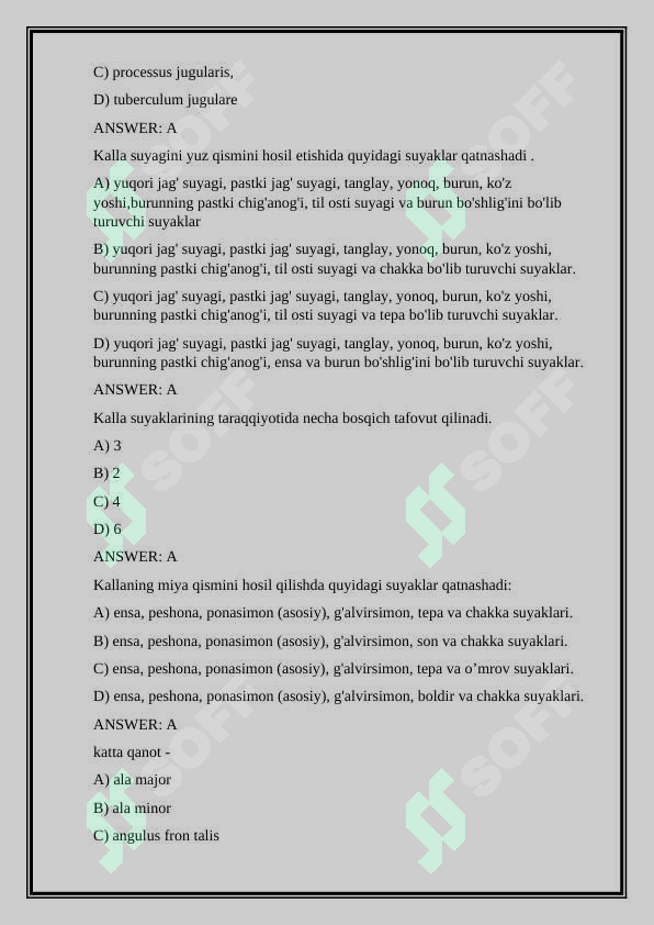 Anatomiya fanidan test - osteologiya
