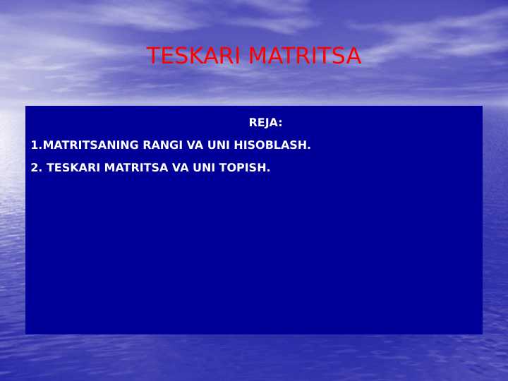 TESKARI MATRITSA