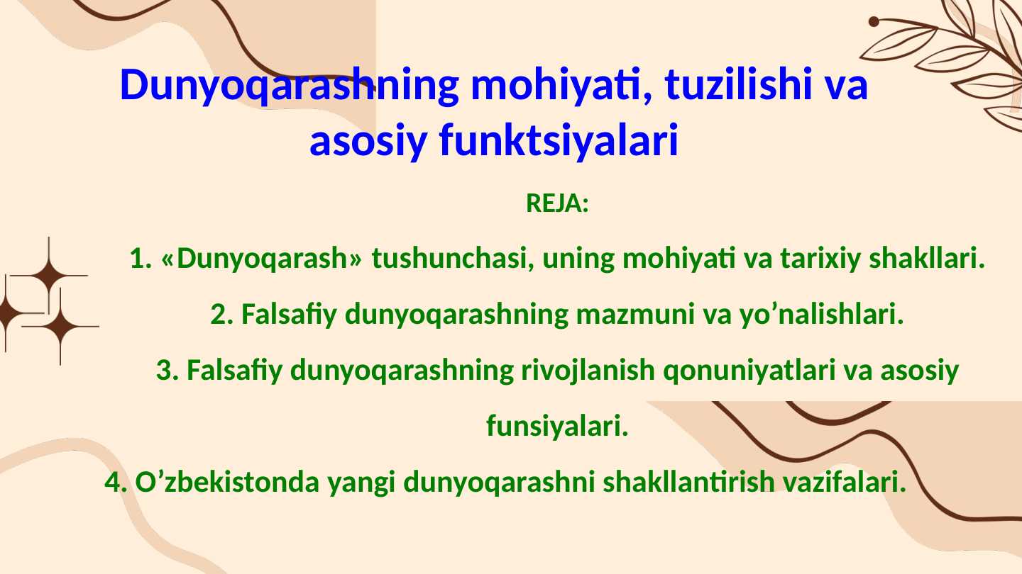 Dunyoqarashning mohiyati, tuzilishi va asosiy funktsiyalari