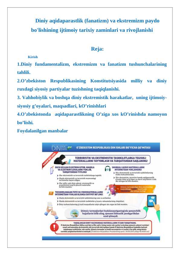 Diniy aqidaparastlik (fanatizm) va ekstremizm paydo bo'lishining ijtimoiy tarixiy zaminlari va rivojlanishi 24