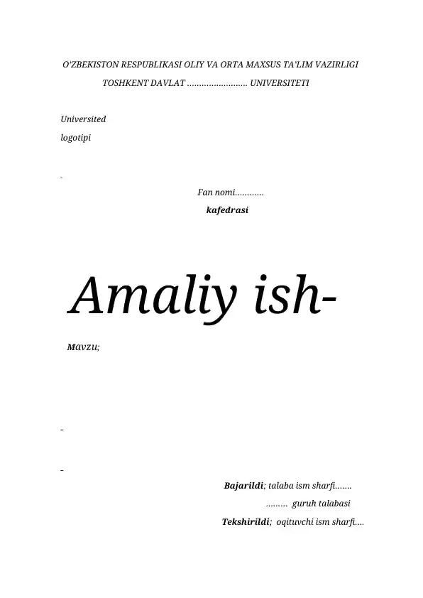 amaliy ish titul varog'i