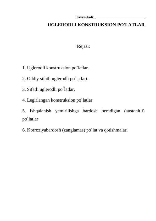 UGLERODLI KONSTRUKSION PO'LATLAR