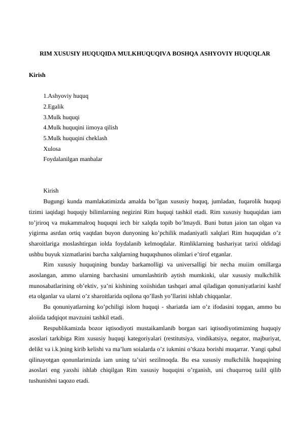 RIM XUSUSIY HUQUQIDA MULKHUQUQIVA BOSHQA ASHYOVIY HUQUQLAR 24