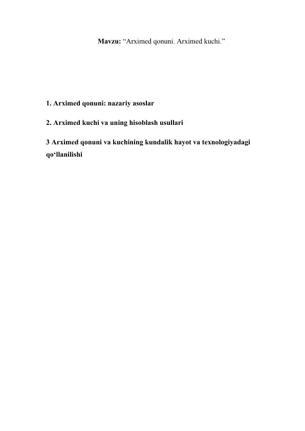 Arximed qonuni. Arximed kuchi.