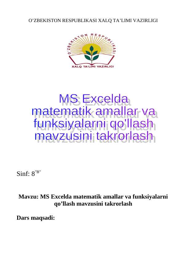 MS Excelda matematik amallar
