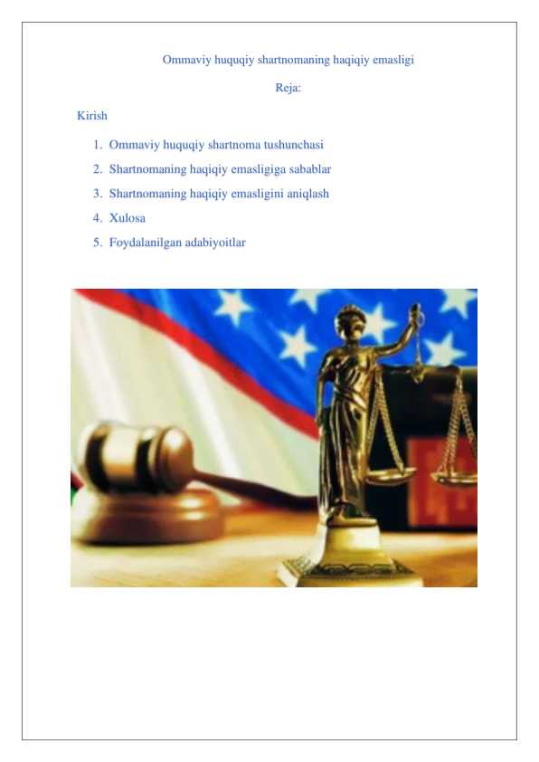 Ommaviy huquqiy shartnomaning haqiqiy emasligi doc