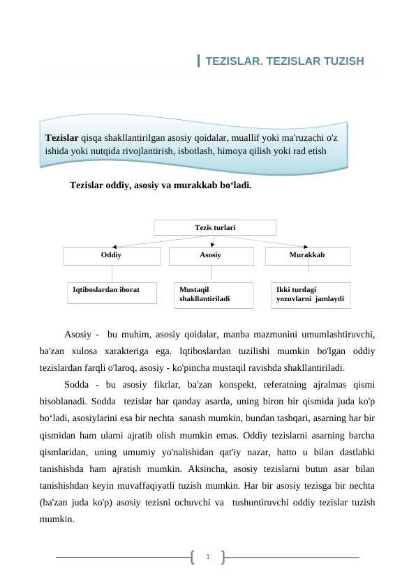 TEZISLAR. TEZISLAR TUZISH